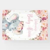 Blush Peach Floral Elephant Baby shower Backdrop Spandoek (Horizontaal)