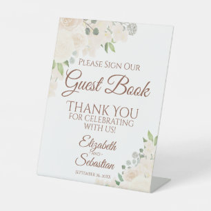 Blush Peach Floral gelieve ons gastenboek te onder Reclamebord Met Voetstuk