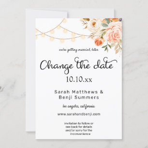 Blush & Peach Floral & Lichten wijzigen Datum Kaart
