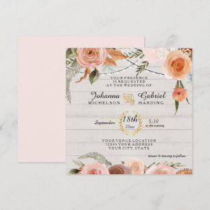 Blush Peach Floral Rustic White Wood Leaf Foliage Kaart