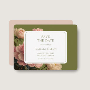 blush peach Modern Olijfgroen Roos Kaart