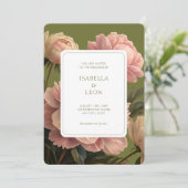 blush peach | Olijfgroen  Roos bruiloft Kaart (Staand voorkant)