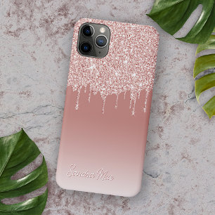 Blush Peach Pink Rose Gold Glitter Art Patroon iPhone 12 Hoesje