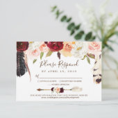 Blush & Peach Roos Dream Catcher Boho Bruiloft RSVP Kaartje (Staand voorkant)