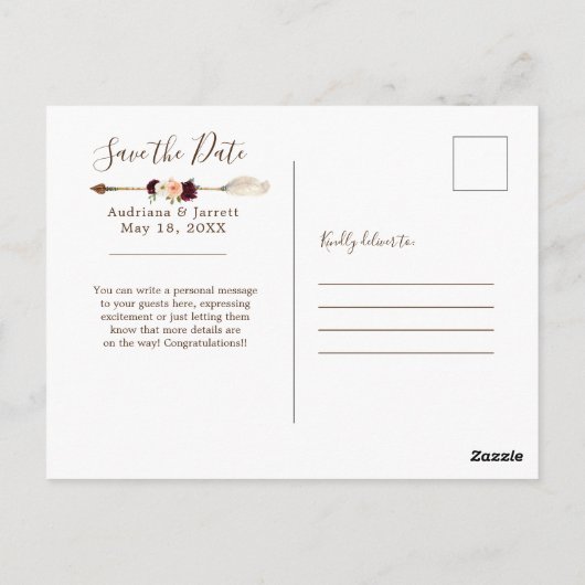 Blush & Peach Roos Dreamweaver Boho Save the Date Briefkaart (Achterkant)