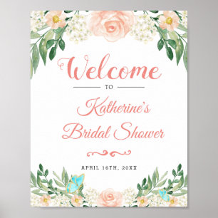Blush Peach Rose Garden Bridal Shower Sign Poster