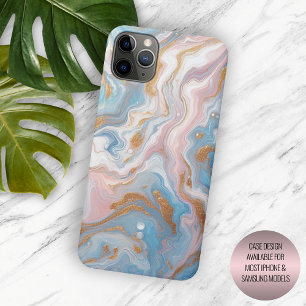 Blush Peach Roze Blauw Goud Marmeren Kunstpatroon iPhone 15 Pro Max Hoesje