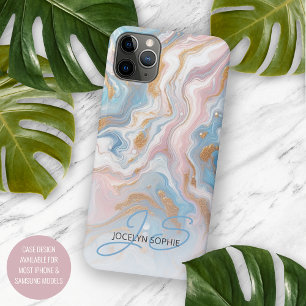 Blush Peach Roze Blauw Goud Marmeren Kunstpatroon iPhone 11 Pro Max Hoesje