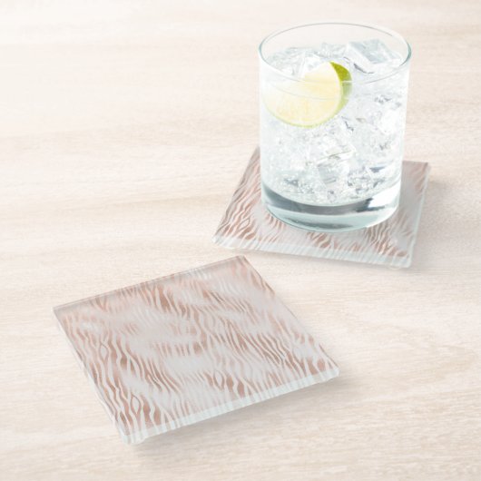 Blush Peach Roze Witte Zebra print Glazen Onderzetter (Schuin)