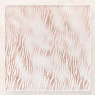 Blush Peach Roze Witte Zebra print Glazen Onderzetter