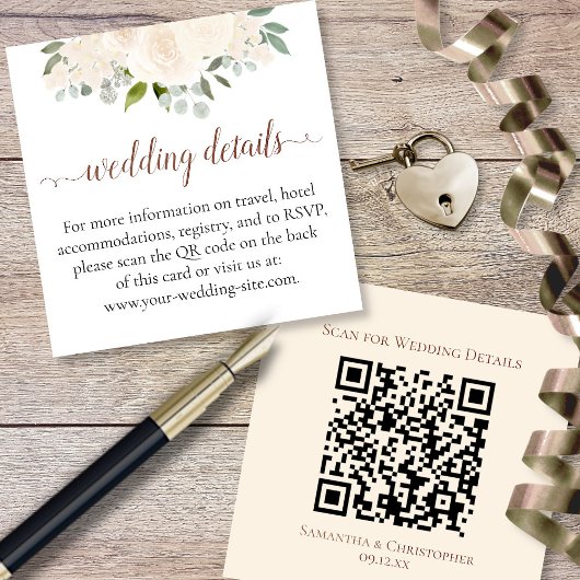 Blush Peach Rozen Trouwgegevens Website QR Code Informatiekaartje