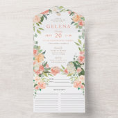 Blush Peach Spring Floral Vrijgezellenfeest and Re All In One Uitnodiging (Binnen)