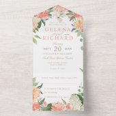 Blush Peach Spring Floral Waterverf Wedding All In One Uitnodiging (Binnen)