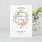 Blush Peach Waterverf Bloemenkrans bruiloft Kaart (Staand voorkant)