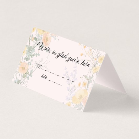 Blush Peach Wildflowers Folded Wedding Place Cards Kaart (Voorkant)