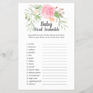 Blush Peonies Baby Word Scramble Flyer