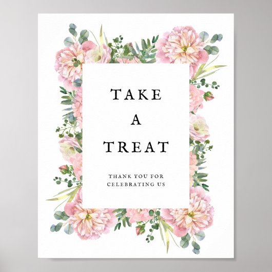 Blush Peonies Hydrangea Eucalyptus Favors Poster (Voorkant)