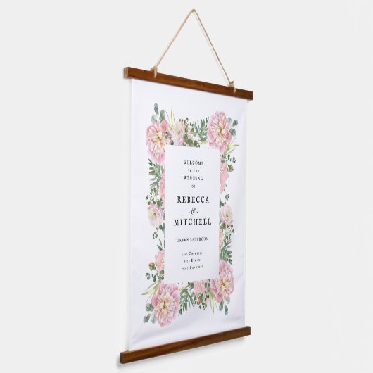 Blush Peonies Hydrangea Eucalyptus Weduwschap Welk Hangend Wandkleed (Gebogen)