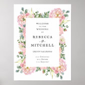 Blush Peonies Hydrangea Eucalyptus Weduwschap Welk Poster (Voorkant)