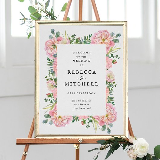 Blush Peonies Hydrangea Eucalyptus Weduwschap Welk Poster