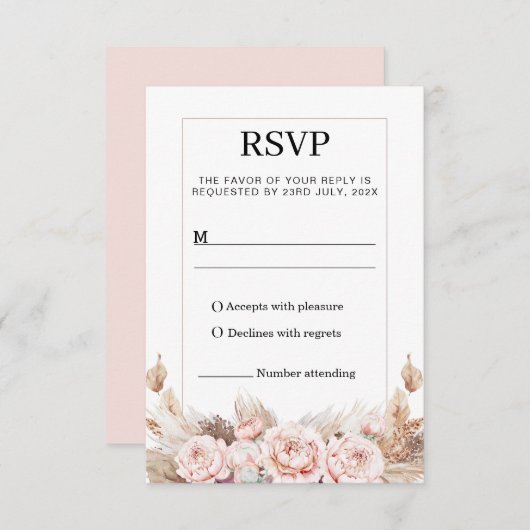 Blush Peonies Pampas Grass RSVP Response Kaart (Voorkant / Achterkant)