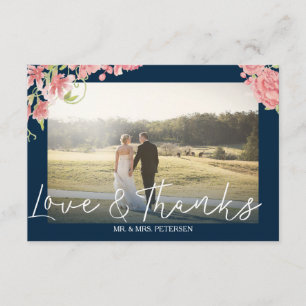 Blush peonies white navy bruiloft foto bedankt
