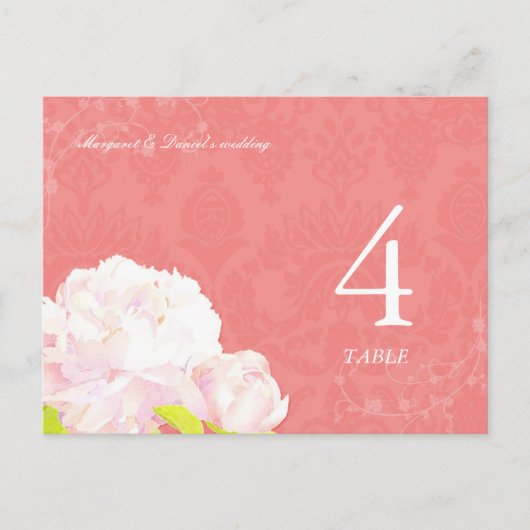 Blush Peony Coral Mariage Numéro de table (Devant)