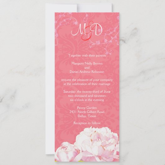 Blush Peony Coral Pink Monogram Weddenschap Kaart (Voorkant)