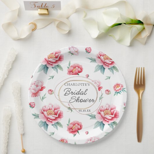 Blush Peony Custom Name Paper Bord (Huwelijk)