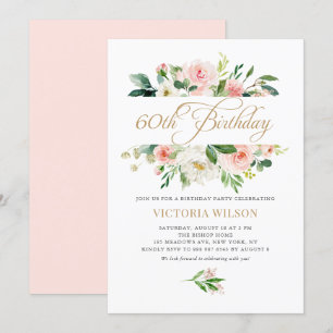  Blush Peony Floral Lijst 60th Birthday Kaart