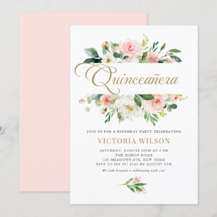  Blush Peony Floral Lijst Quinceañera Kaart