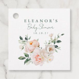 Blush Peony Floral Waterverf Roze Baby shower Bedankjes Labels