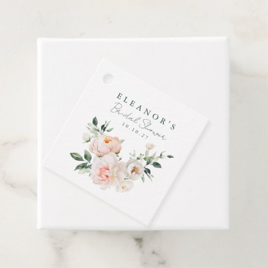 Blush Peony Floral Waterverf Roze Vrijgezellenfees Bedankjes Labels (In situ)