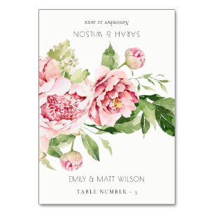 Blush Peony Floral Wedding Guest Name Place Cards Kaart