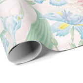  Blush Peony Flowers Blue Iris Pattern Cadeaupapier (Rol Hoek)