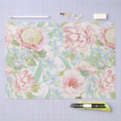  Blush Peony Flowers Blue Iris Pattern Tissuepapier (Craft)
