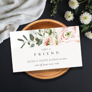 Blush Peony Leafy Botanical Floral Refer an Friend Visitekaartje