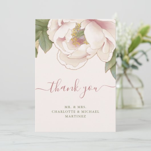 Blush Peony Roos Floral Weddenschap Hartelijk dank Bedankkaart (Staand voorkant)