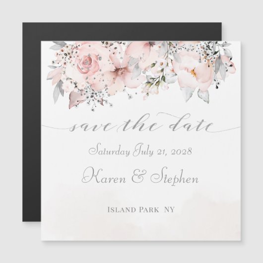 Blush Peony Silver Eucalyptus Weddenschap redt de Magnetische Uitnodiging (Voorkant / Achterkant)