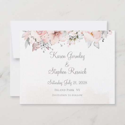 Blush Peony Silver Eucalyptus Weddenschap redt de Save The Date (Achterkant)