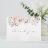 Blush Peony Silver Greenery Carte de remerciements (Debout devant)