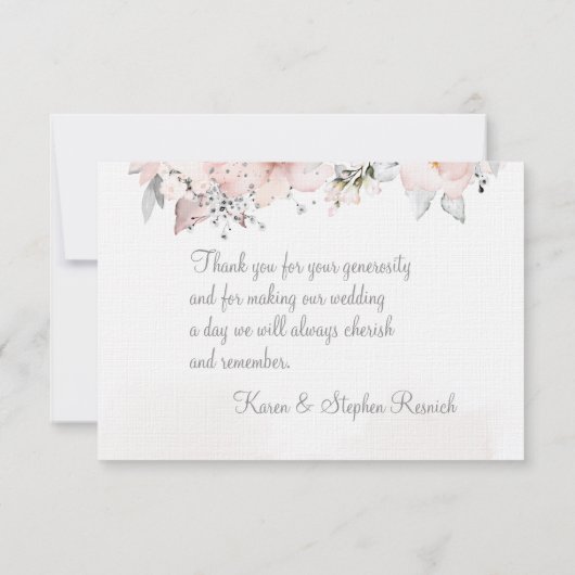 Blush Peony Silver Greenery Weddenschap Hartelijk  Bedankkaart (Achterkant)