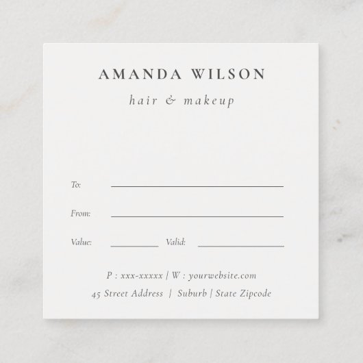 Blush Peony Waterverf Bloemen Cadeaubon Vierkante Visitekaartje (Achterkant)