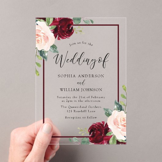 Blush Perfection: Waterverf Bloemen Trouwrand Acryl Uitnodigingen (Insitu (Draagbaar))