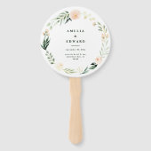 Blush, perzik bloemen + loof bruiloft handwaaier (Voorkant)