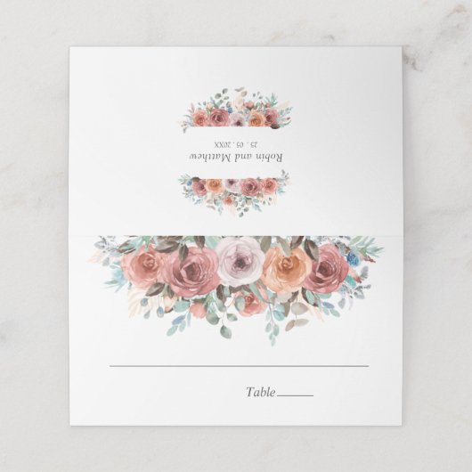 Blush Perzik en Slate Blue Etherische Bloemen Brui (Buitenkant ongevouwen)