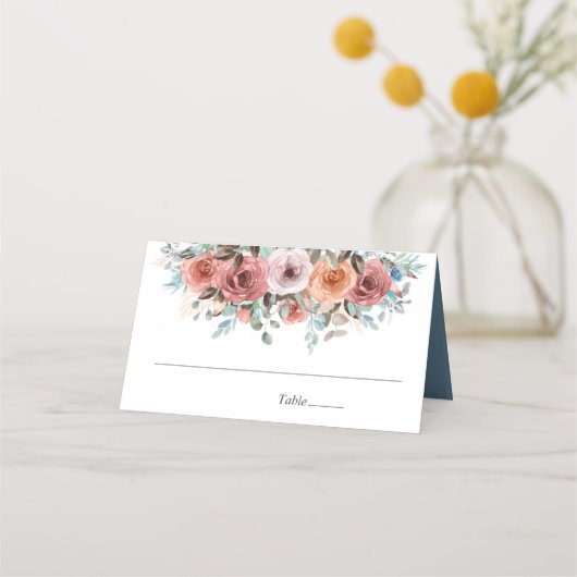Blush Perzik en Slate Blue Etherische Bloemen Brui (Voorkant)