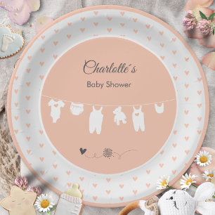 Blush Perzik Harten Boho Baby Meisje Shower Borden Papieren Bordje