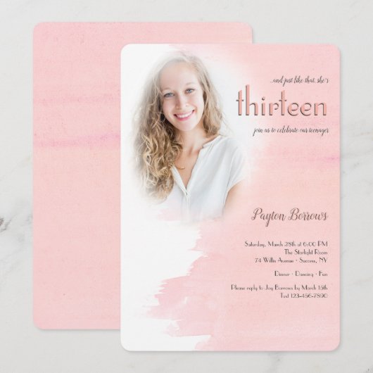 Blush Photo Invitations de fête d'anniversaire (Devant / Derrière)