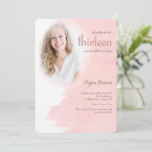 Blush Photo Invitations de fête d'anniversaire (Debout devant)